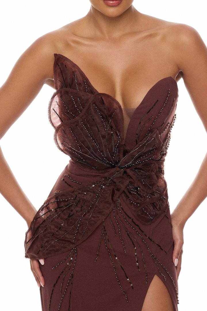 Katie Embellished Gown - Chocolate