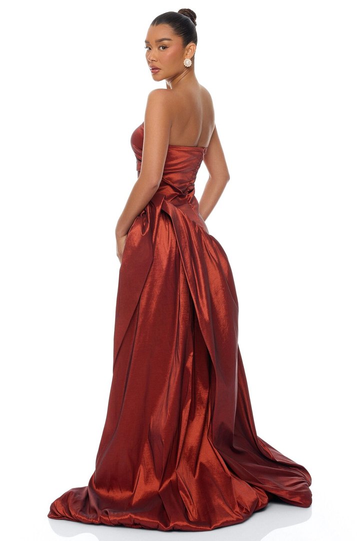 Evelina Bubble Taffeta Gown - Rust