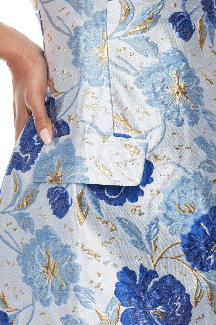 Florencia Short Sleeve Jacquard Mini Dress - Blue/combo
