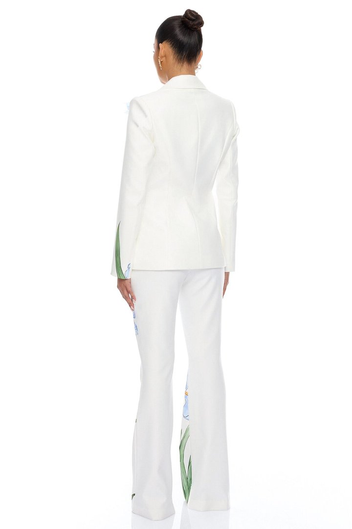Floral Fantasy Crepe Blazer Pant Set - Blue/combo
