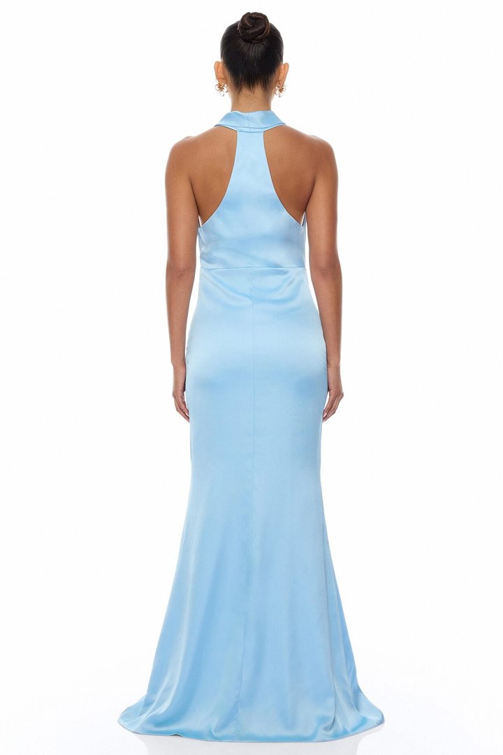 Laena Satin Draped Maxi Dress - Light Blue