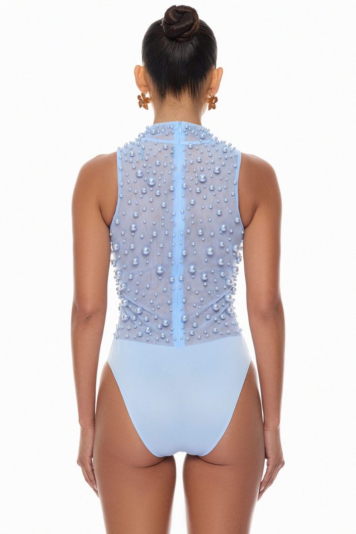 Pure Bliss Sheer Pearl Bodysuit - Light Blue