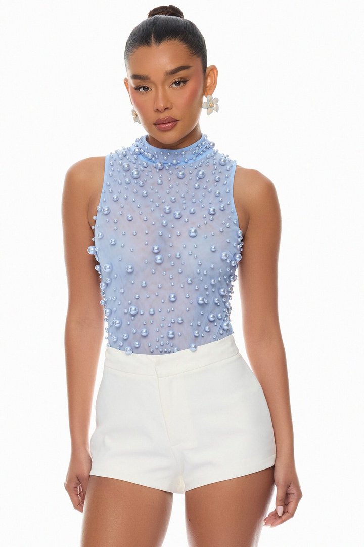 Pure Bliss Sheer Pearl Bodysuit - Light Blue