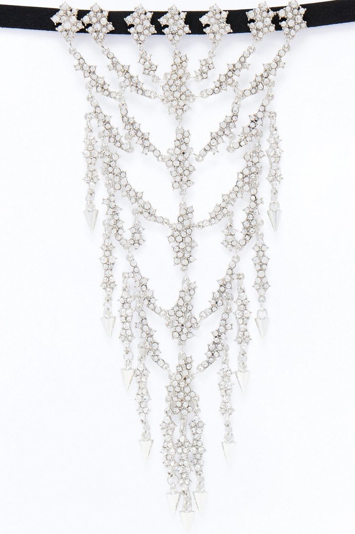 Festival Ready Rhinestone Layered Choker Necklace - Silver