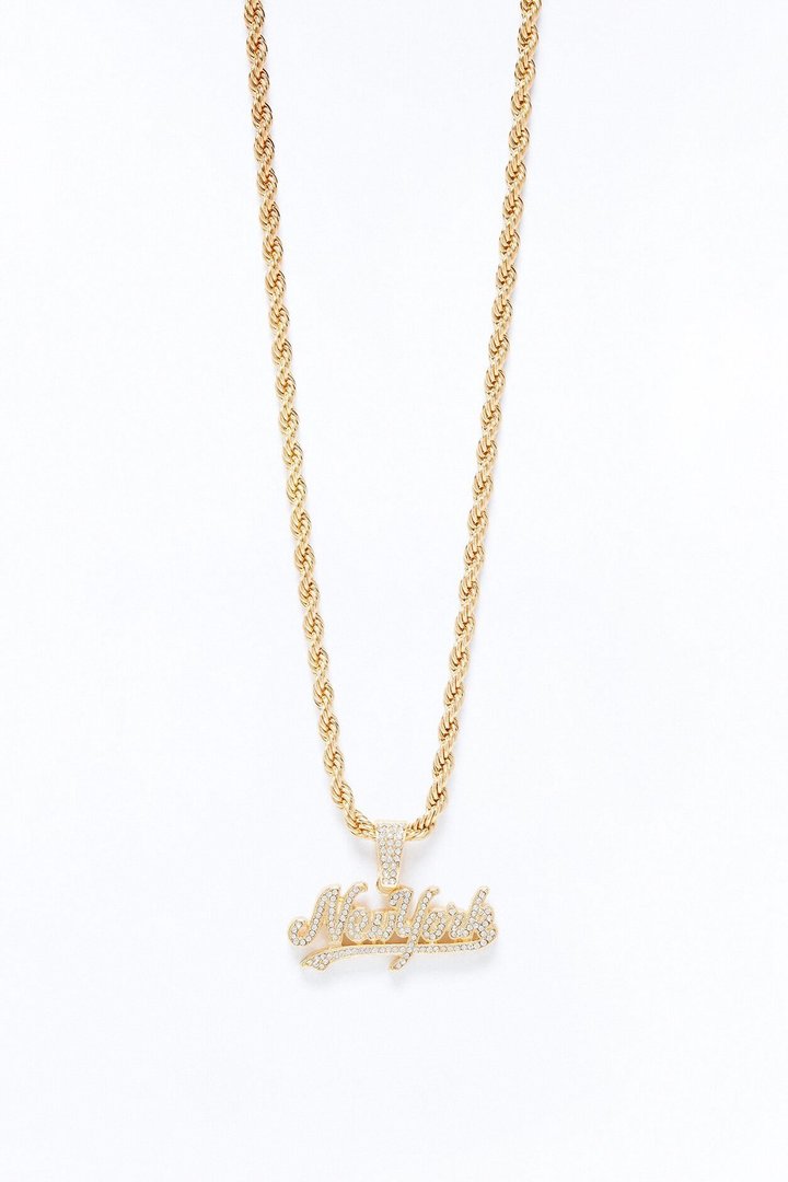 New York Iced Pendant Necklace - Gold