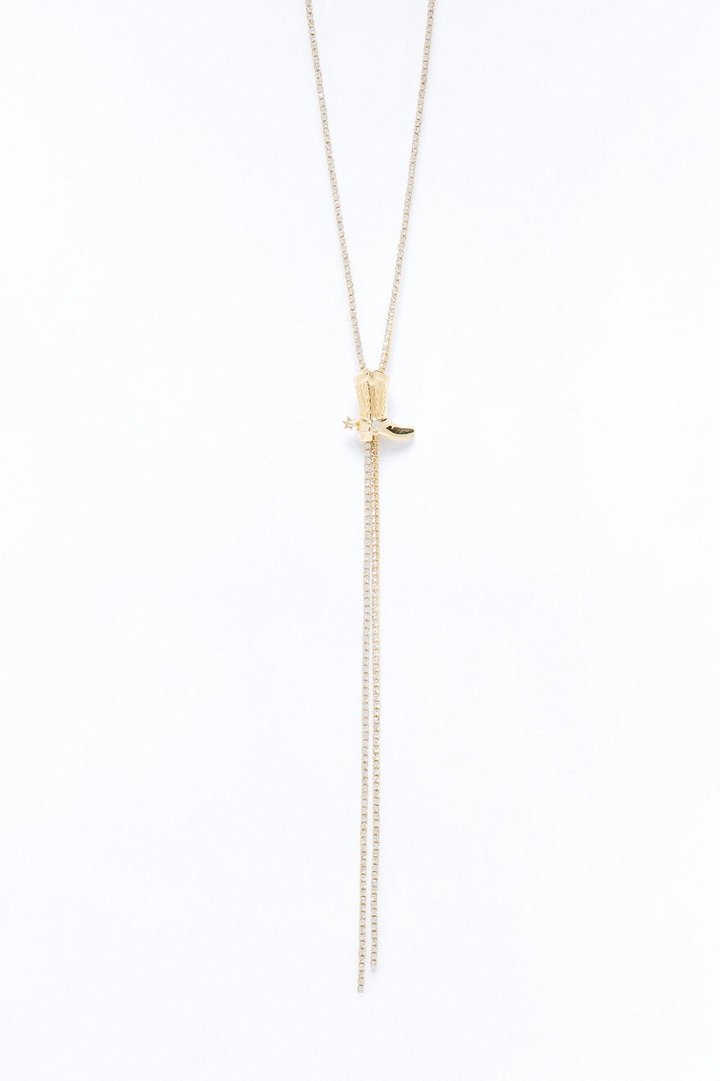 Saddle Up Cowboy Boot Lariat Necklace - Gold