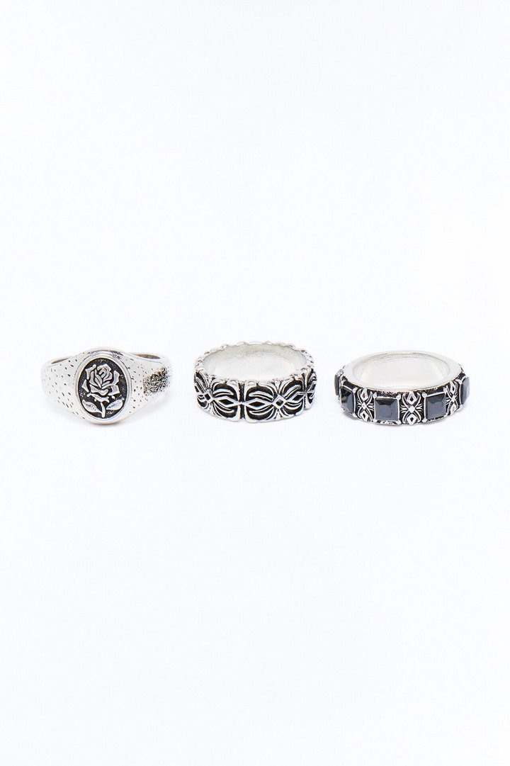 Darkening Rose Multi Size Ring Set - Silver