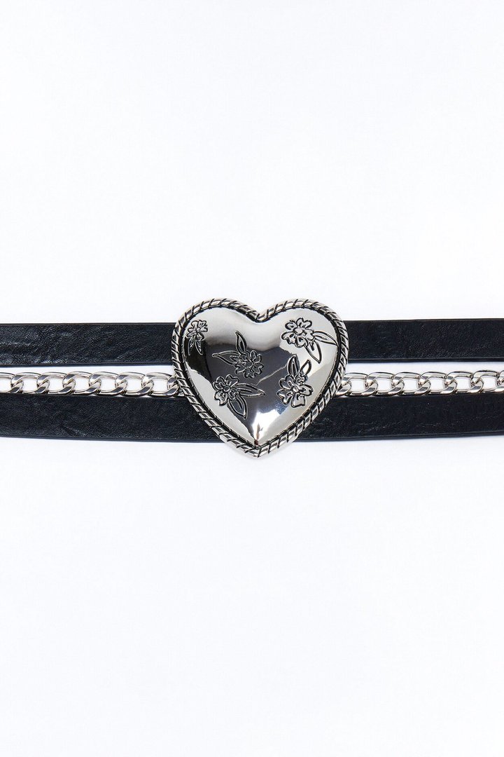 Crimson Love Faux Leather Belt - Silver/Black
