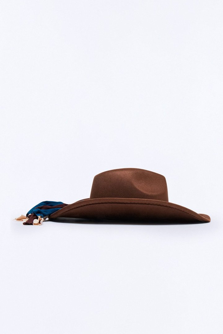 Frontier Bound Faux Suede Braided Cowboy Hat - Dark Brown