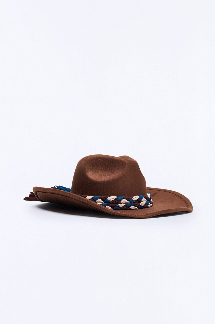 Frontier Bound Faux Suede Braided Cowboy Hat - Dark Brown