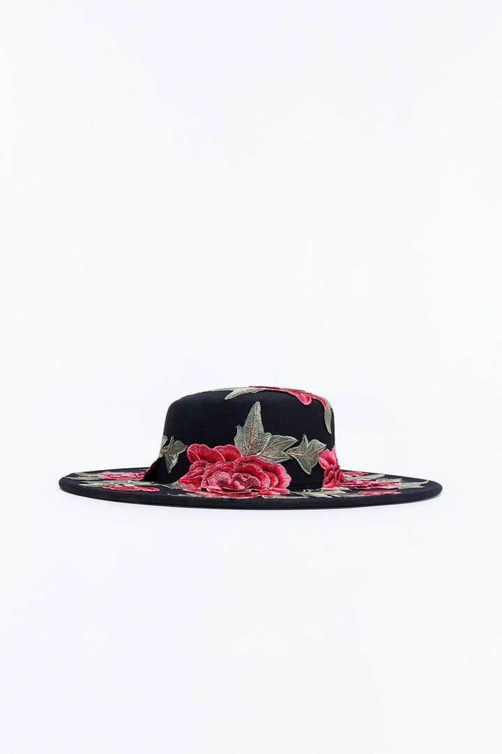 Straight Facts Floral Fedora Hat - Black/combo
