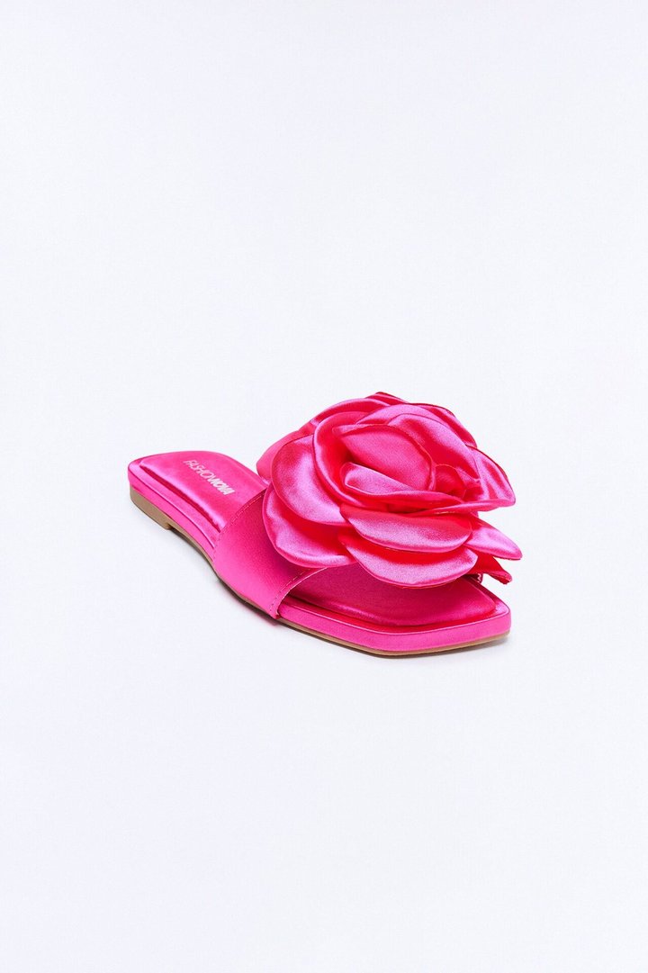 Verity Satin Flower Sandals - Hot Pink