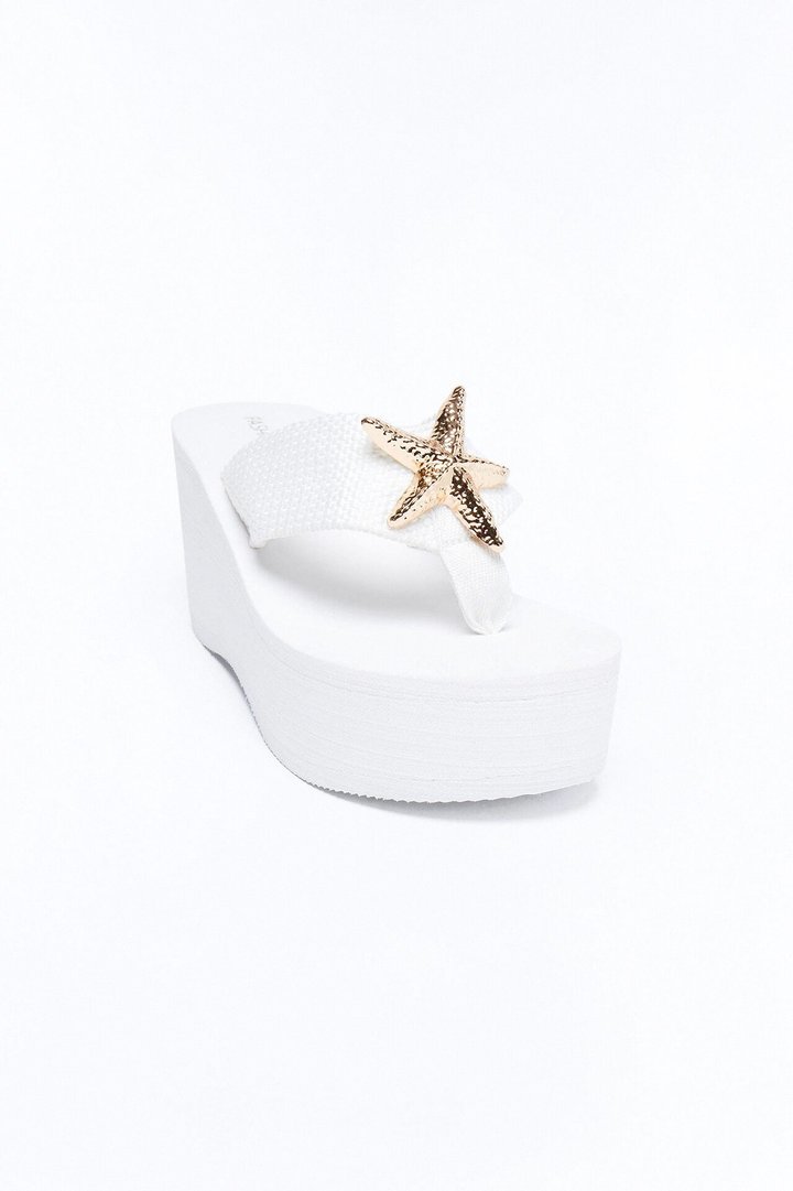 Feel The Heat Thong Wedges - White