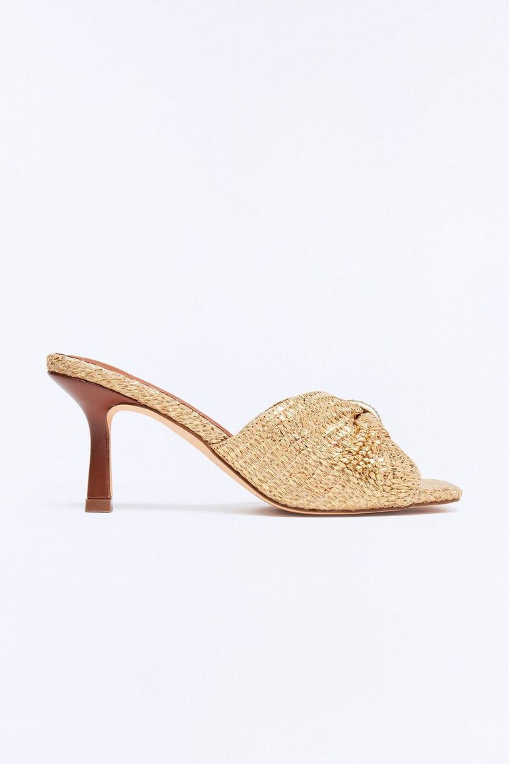 Caribbean Rhinestone Raffia Heels - Gold