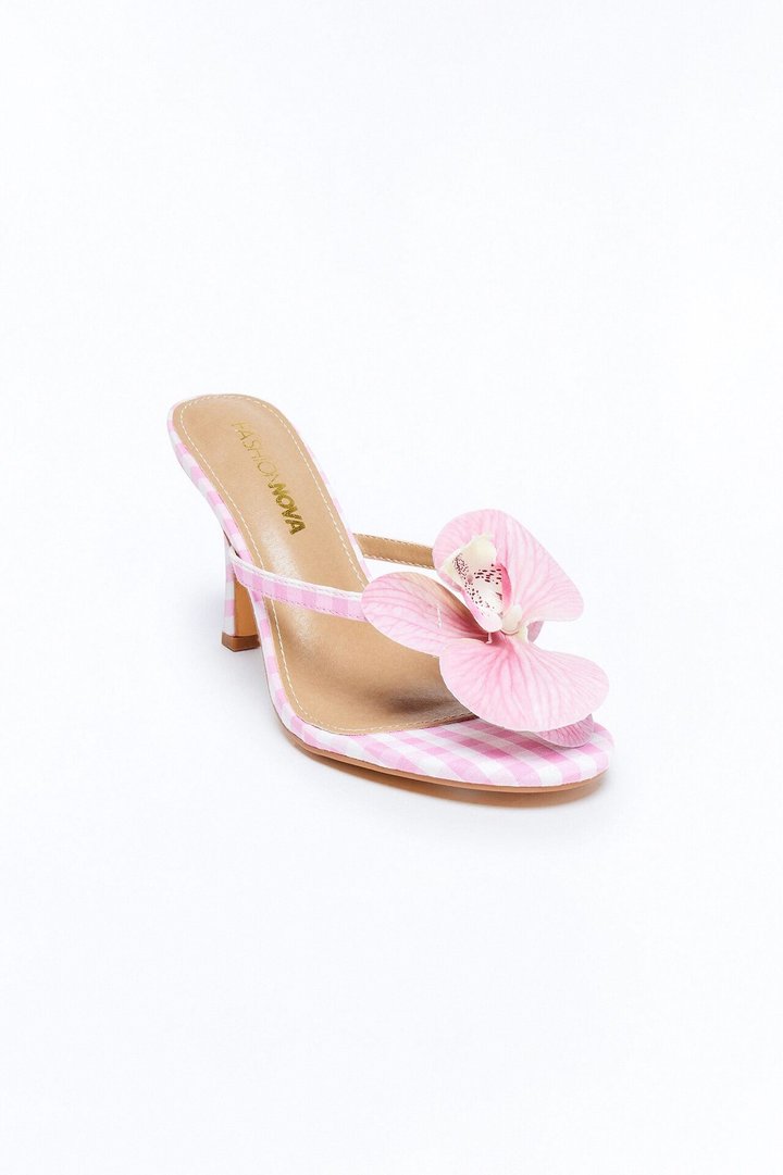 Plentiful Flower Gingham Thong Heels - Pink