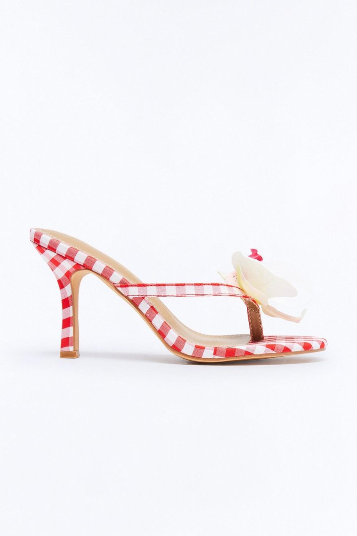 Plentiful Flower Gingham Thong Heels - Red