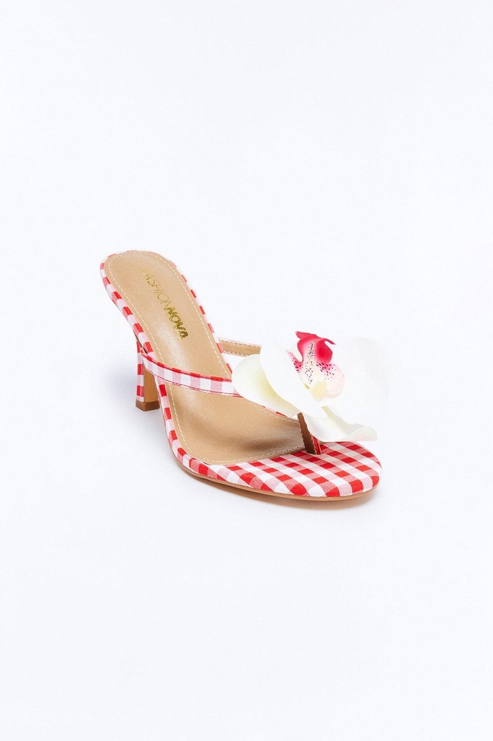 Plentiful Flower Gingham Thong Heels - Red