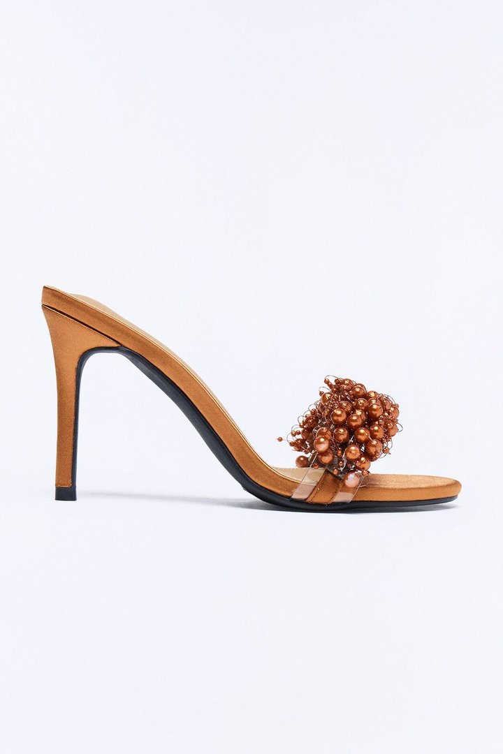 Penelope Pearl Mule Heels - Bronze