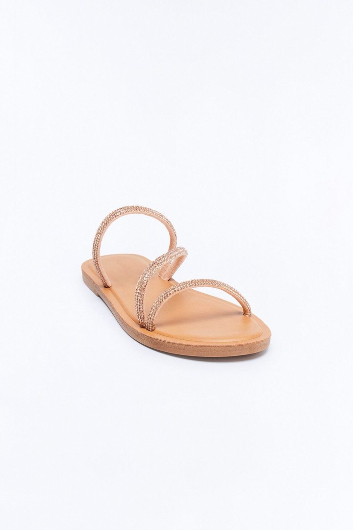 Idella Rhinestone Trim Sandals - RoseGold