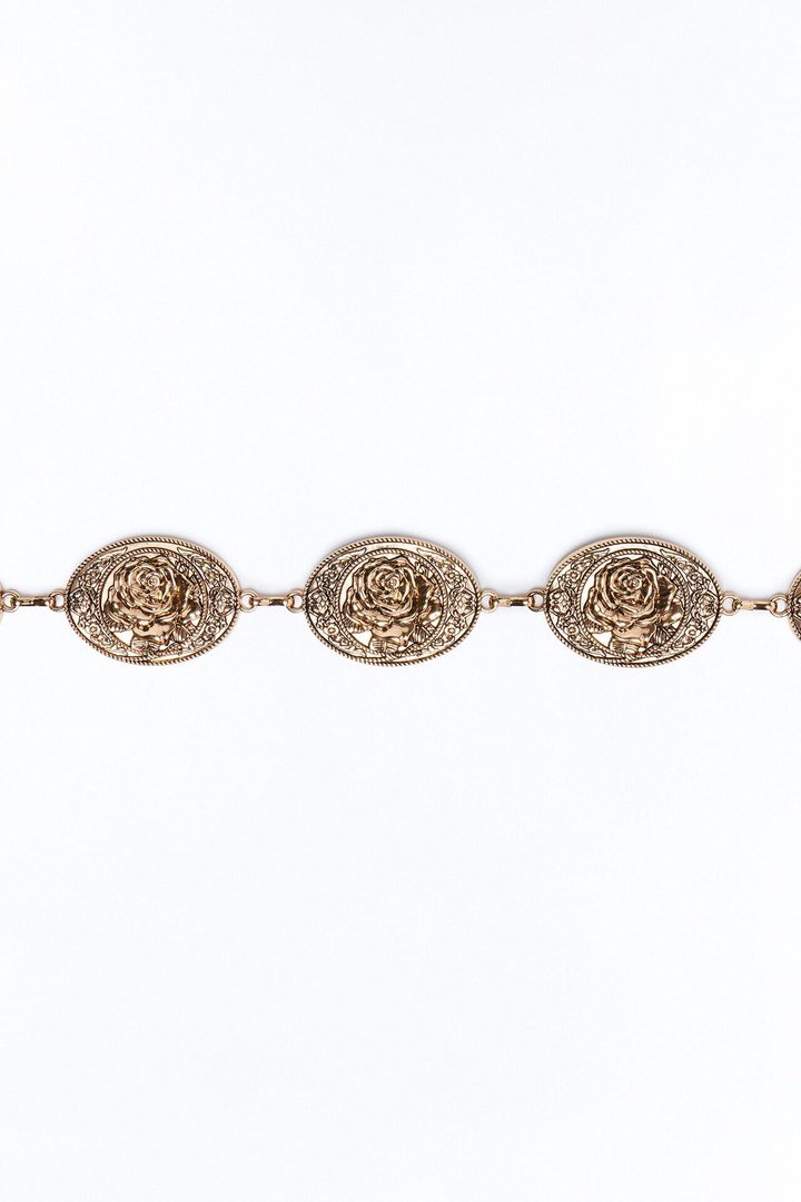 Stay With Me Embossed Rose Hardware Chain Belt - Gold
