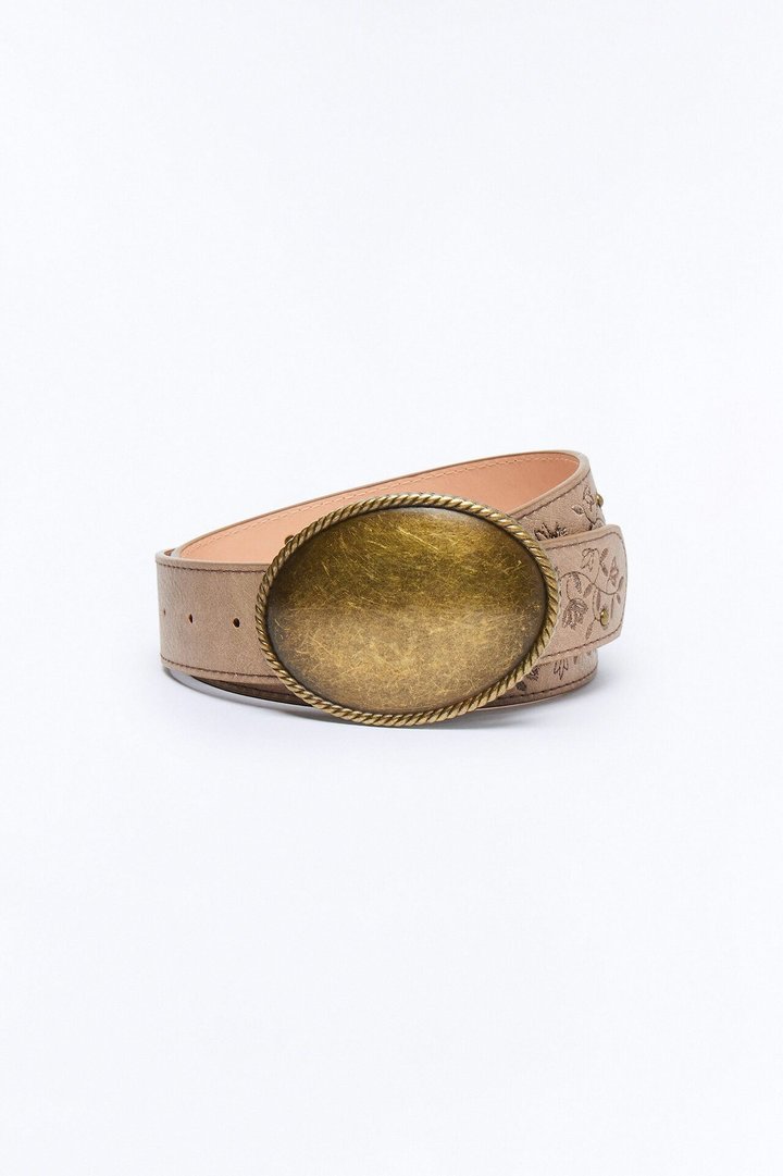 Frances Vine Leaf Faux Leather Belt - Taupe