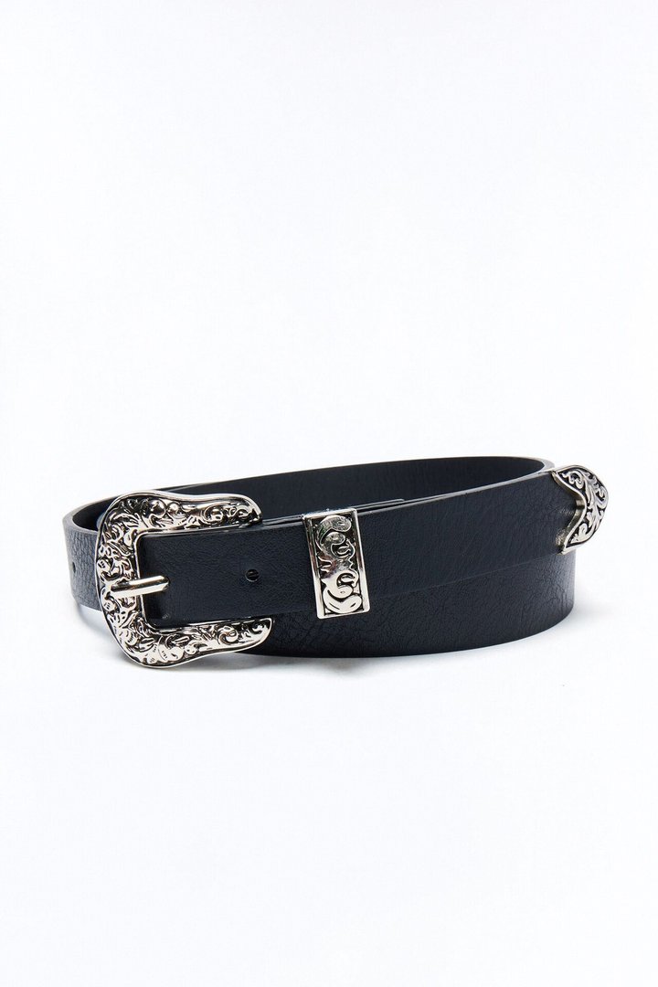 Frontier Cutie Faux Leather Belt - Silver/Black