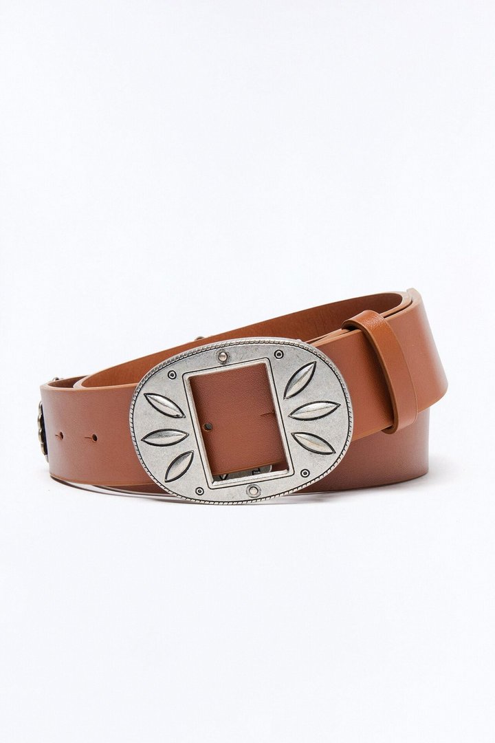 Extended Summer Faux Suede Belt - Silver/Brown