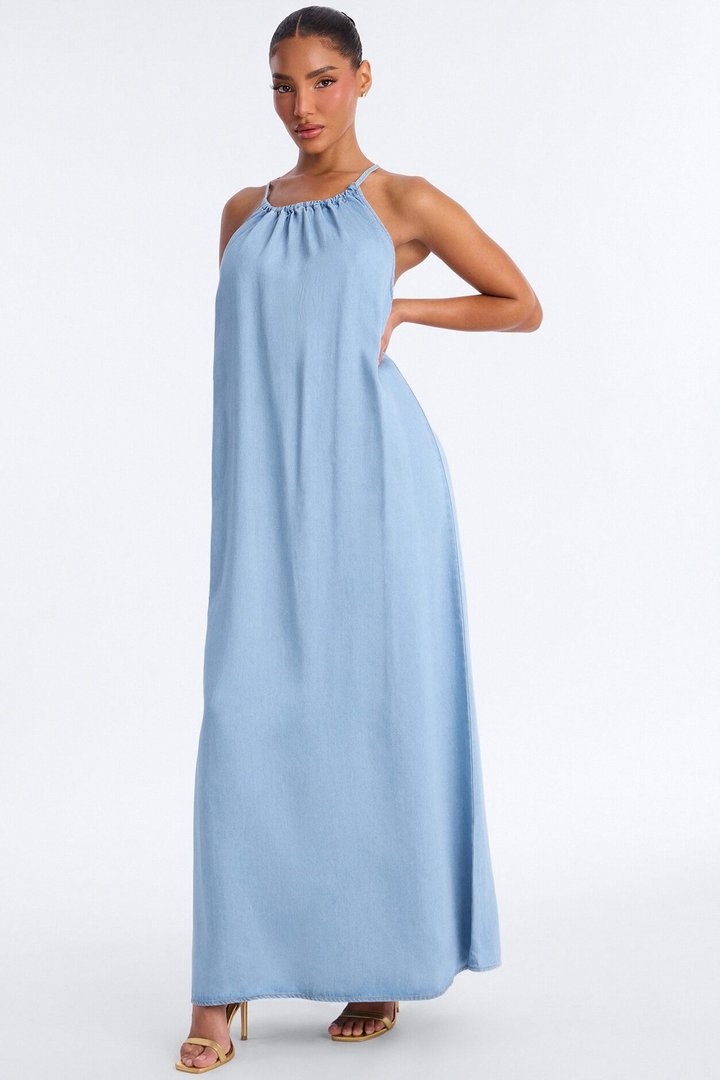 Daytime Chic Denim Maxi Dress - Light Wash