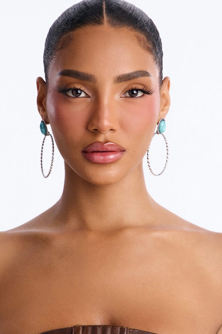 Sasha Twisted Stone Hoop Earrings - Turquoise