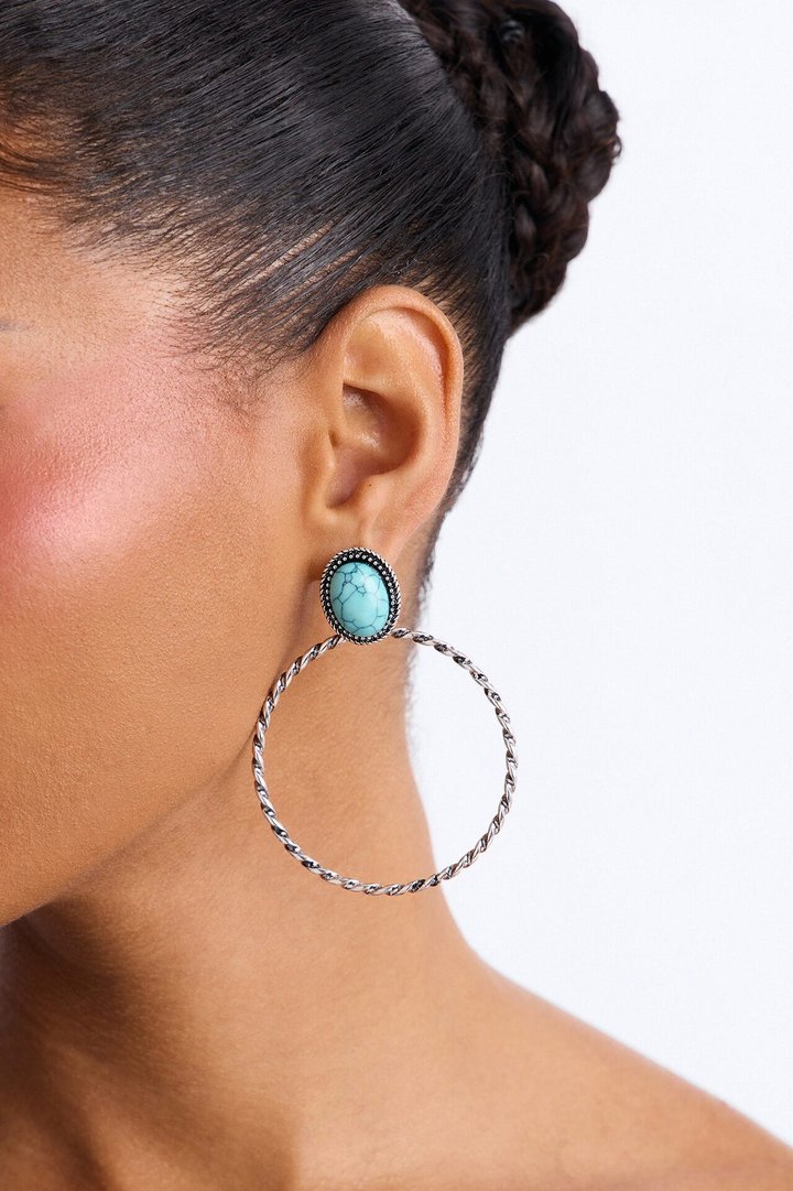 Sasha Twisted Stone Hoop Earrings - Turquoise