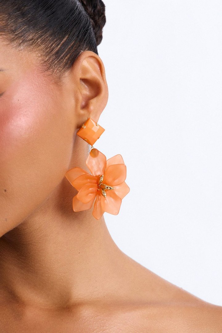 Maribelle Floral Drop Earrings - Orange