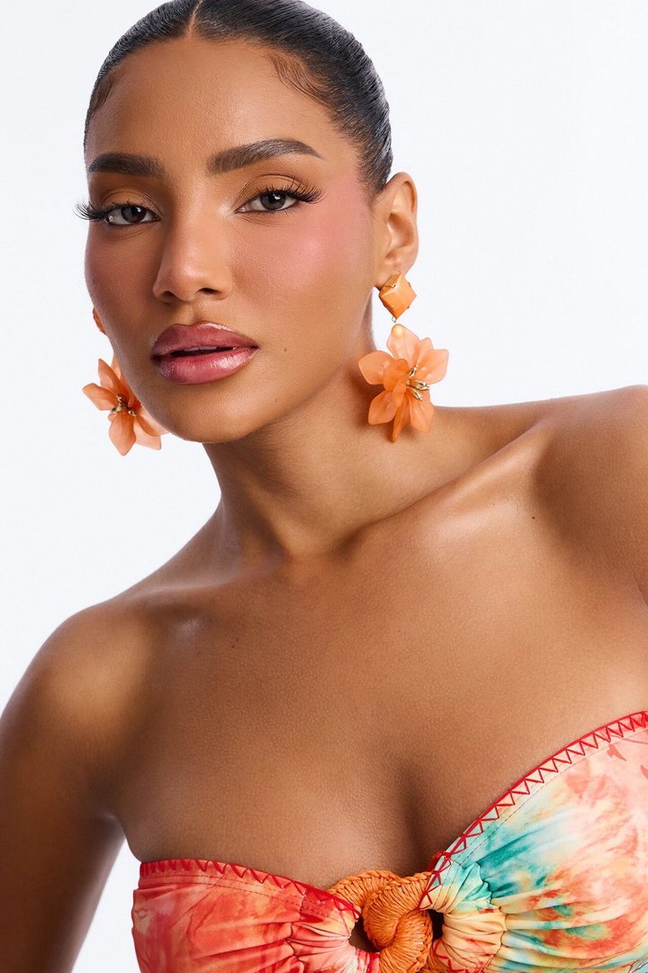 Maribelle Floral Drop Earrings - Orange