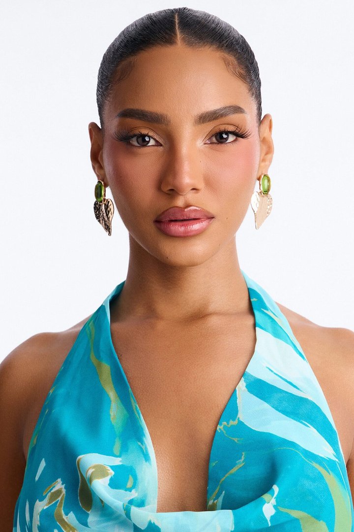 Sunset Mirage Jeweled Drop Earrings - Gold/Green