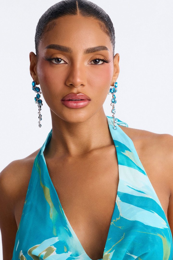 Sea Me Sparkle Rhinestone Drop Earrings - Blue