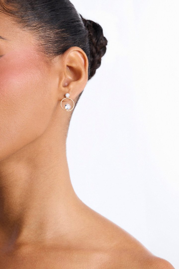 Hopeful Rhinestone Stud Earrings - Gold