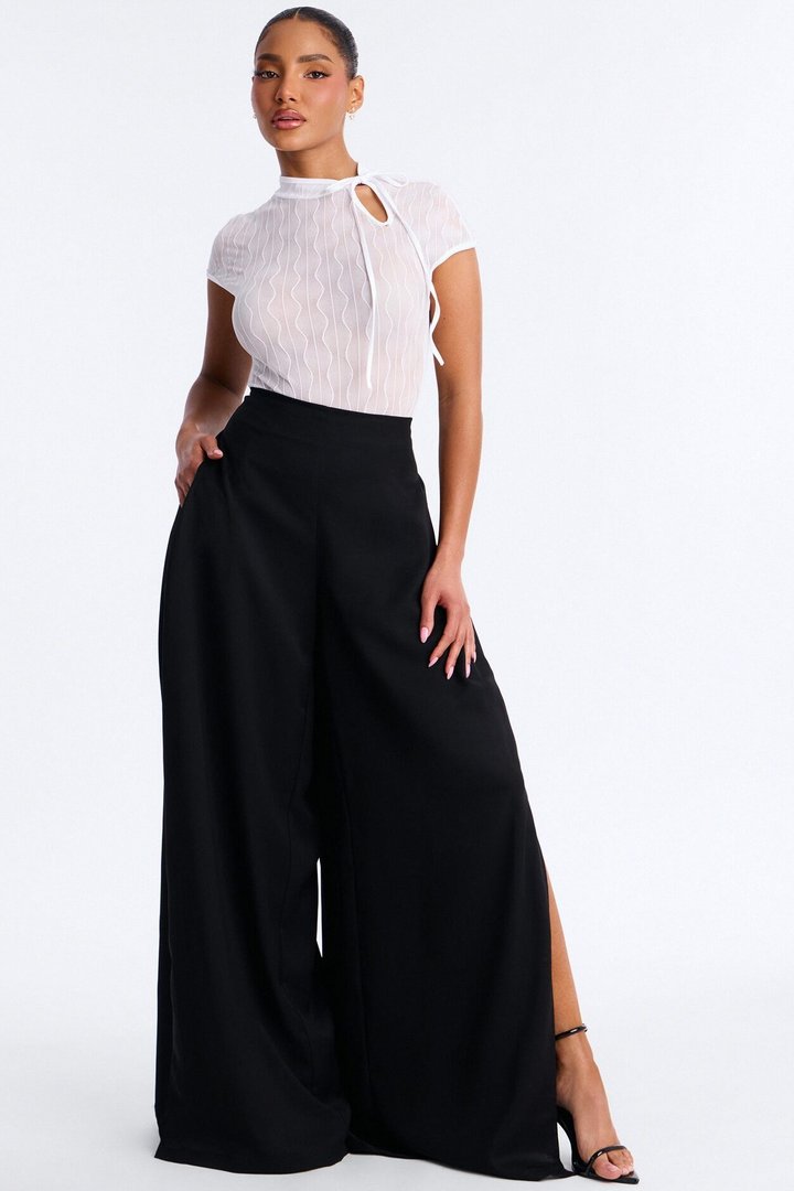 Elodie Mid Rise Super Wide Leg Crepe Pant 33″ - Black