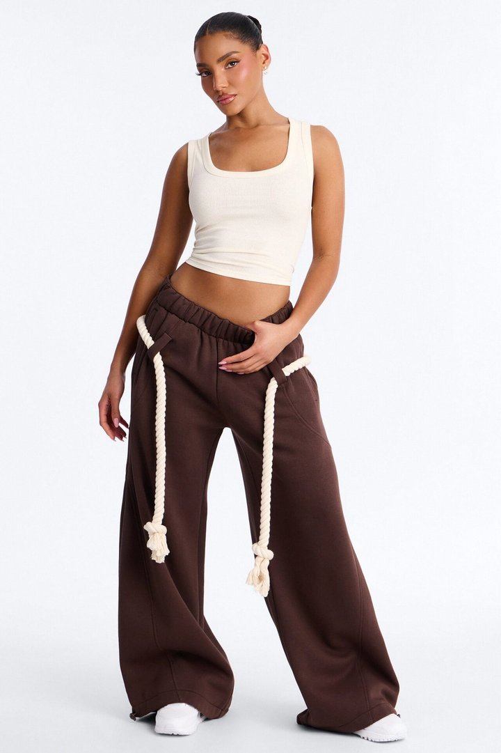 Rope Me In Baggy Barrel Sweatpants - Chocolate