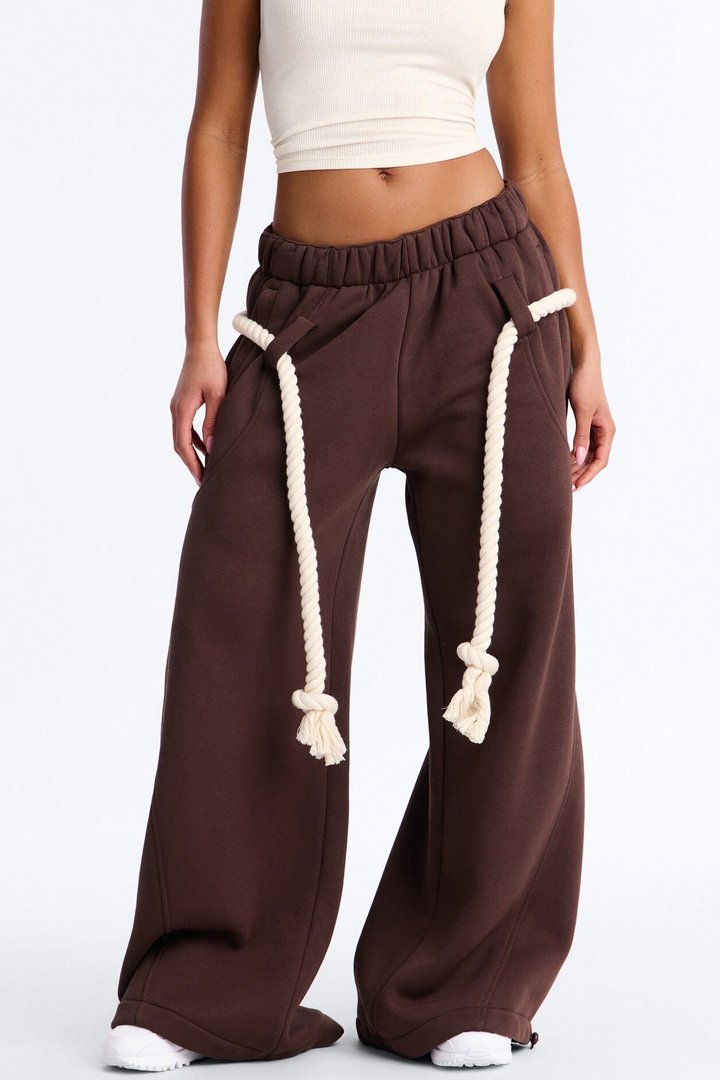Rope Me In Baggy Barrel Sweatpants - Chocolate