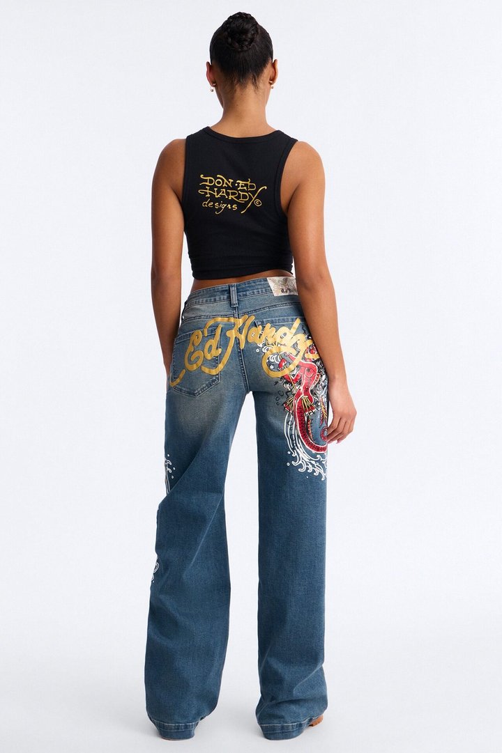 Ed Hardy Devil Mermaid Wide Leg Jeans - Vintage Wash