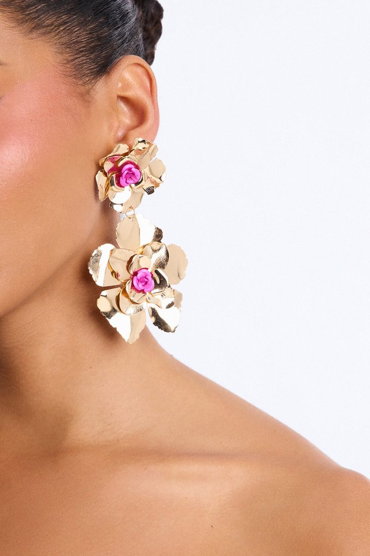 Smelling The Roses Drop Earrings - Gold