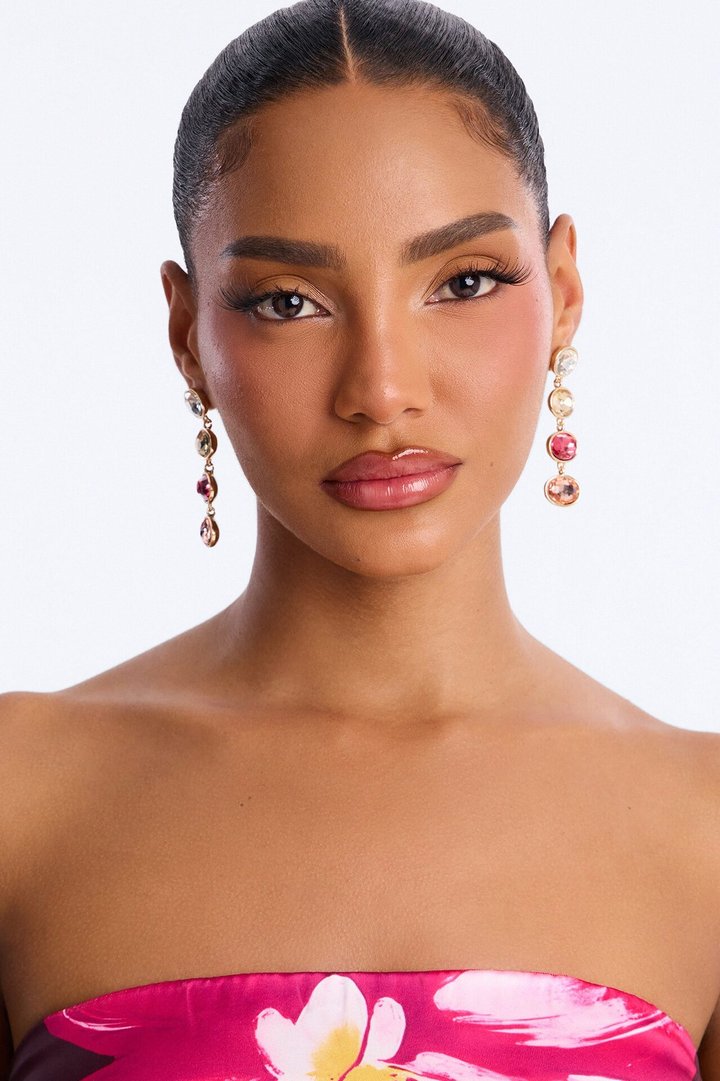 Only Fall Rhinestone Drop Earrings - Gold/Pink