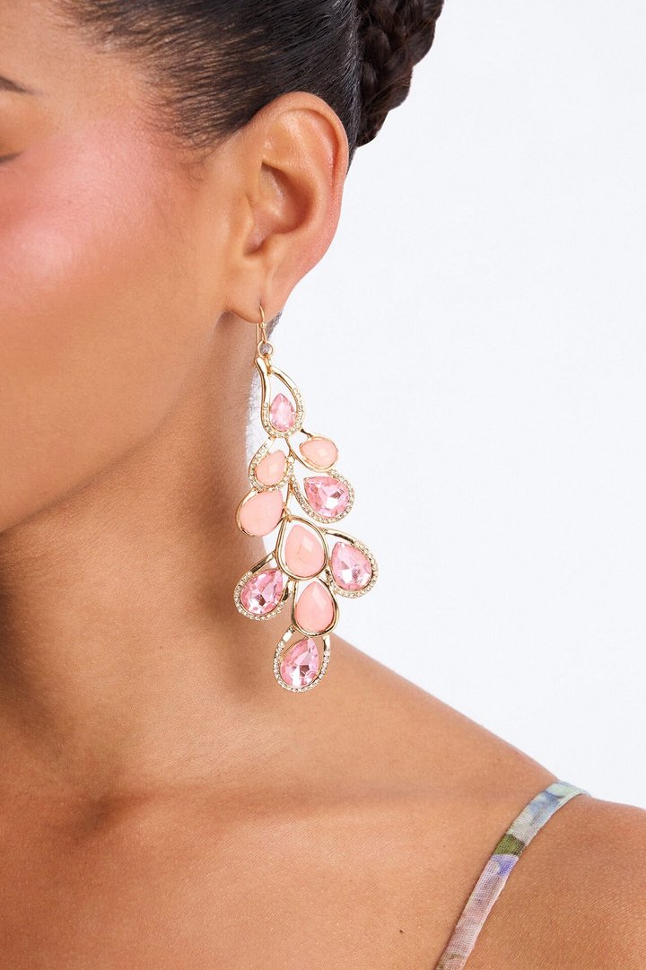 Vivienne Rhinestone Drop Earrings - Pink