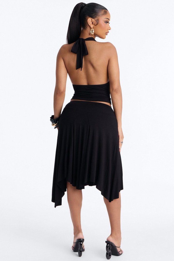 Justine Halter Asymmetrical Skirt Set - Black
