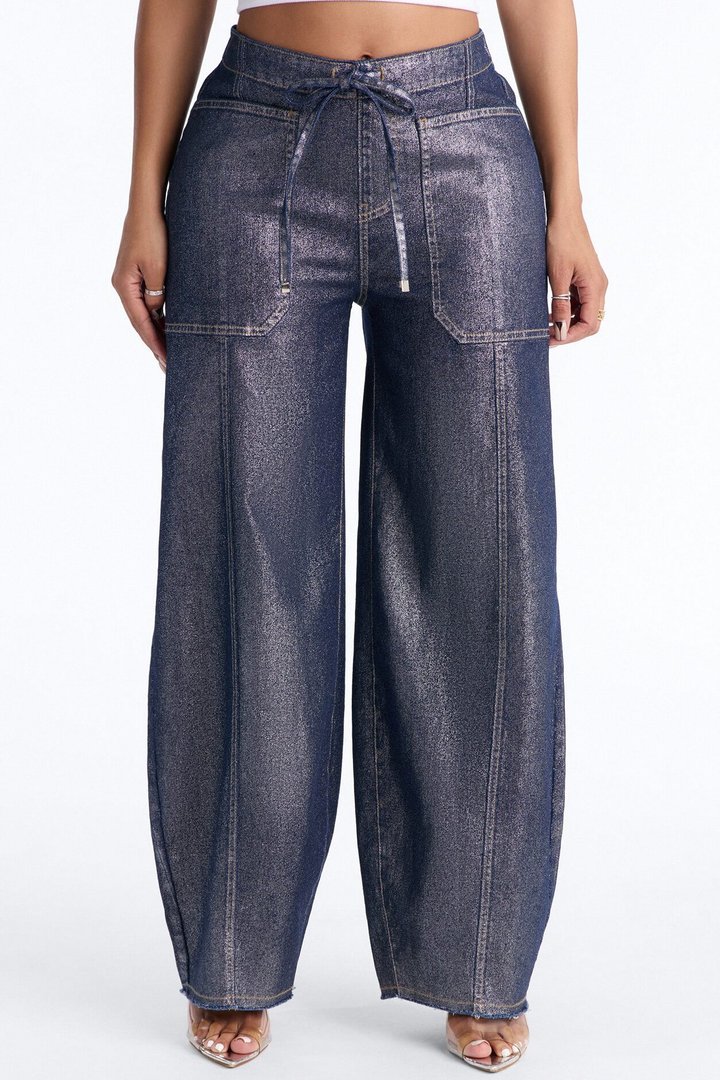 Reflect On Me Metallic Pull On Jeans - Dark Wash