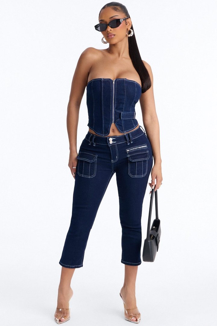 In Motion Low Rise Stretch Capri Jeans - Dark Wash