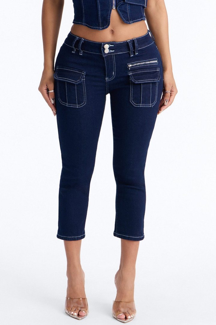 In Motion Low Rise Stretch Capri Jeans - Dark Wash