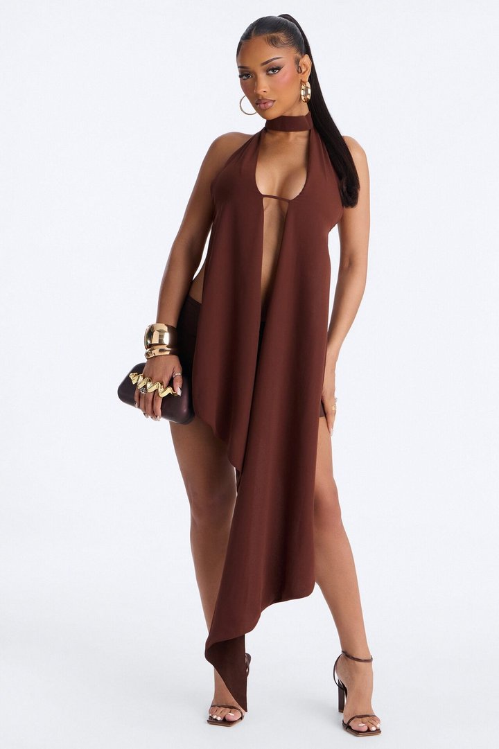 Hearts Over Hustle Draped Chiffon Halter Top - Chocolate