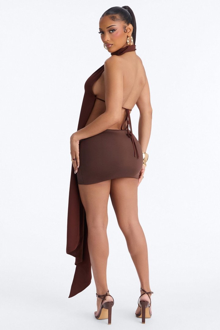 Hearts Over Hustle Draped Chiffon Halter Top - Chocolate