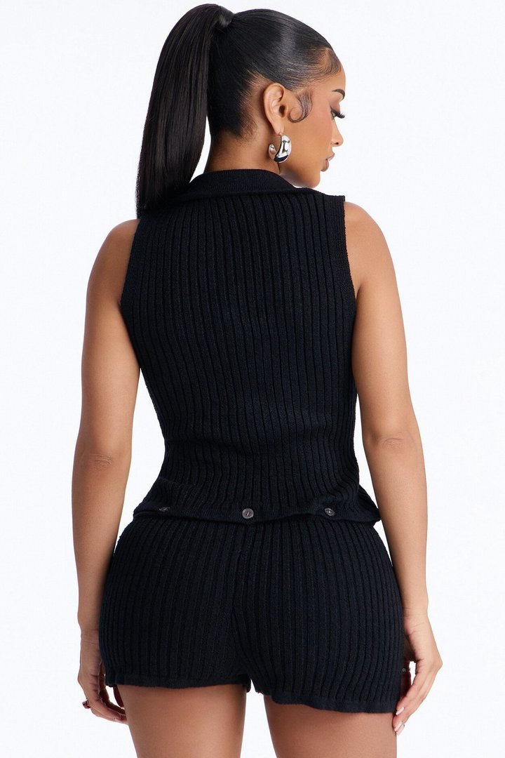 Kaila Knit Micro Short Romper - Black
