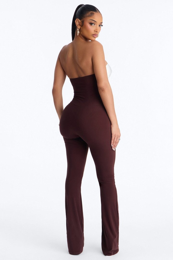 Selena Cut Out Flare Leg Jumpsuit - Brown/combo